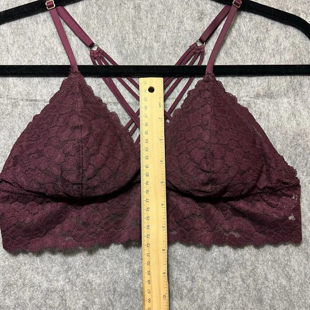 Aerie Bralette Medium Lace Burgundy Cross Back Strappy‎ - Image 3