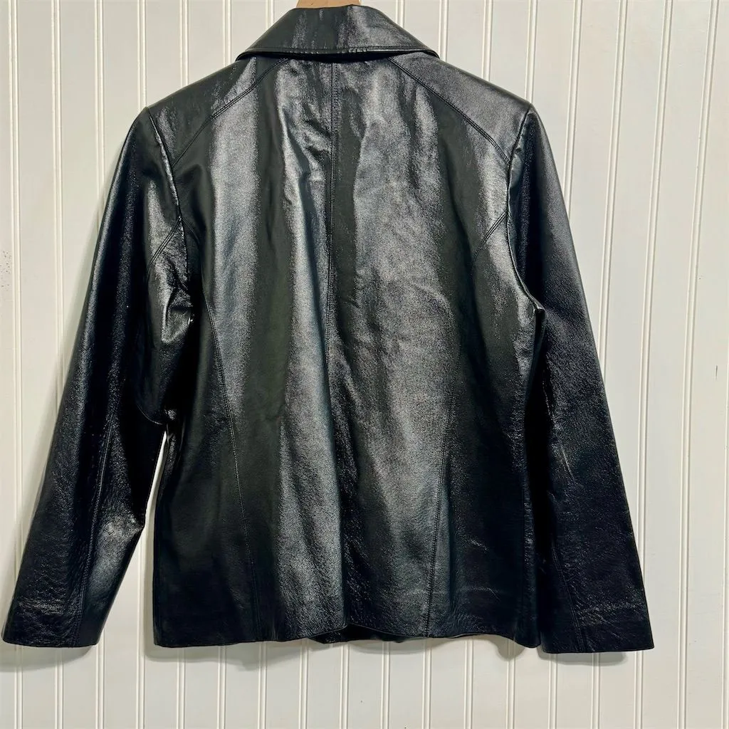 VTG Worthington L Genuine Nappa Leather Jacket Black Car Coat Burgundy Lining - Image 2