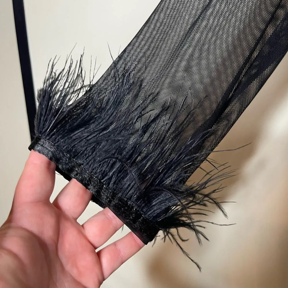 Amanda Uprichard Vixen Mini Dress Ostrich Feather Cuff Womens XL Black - Image 8