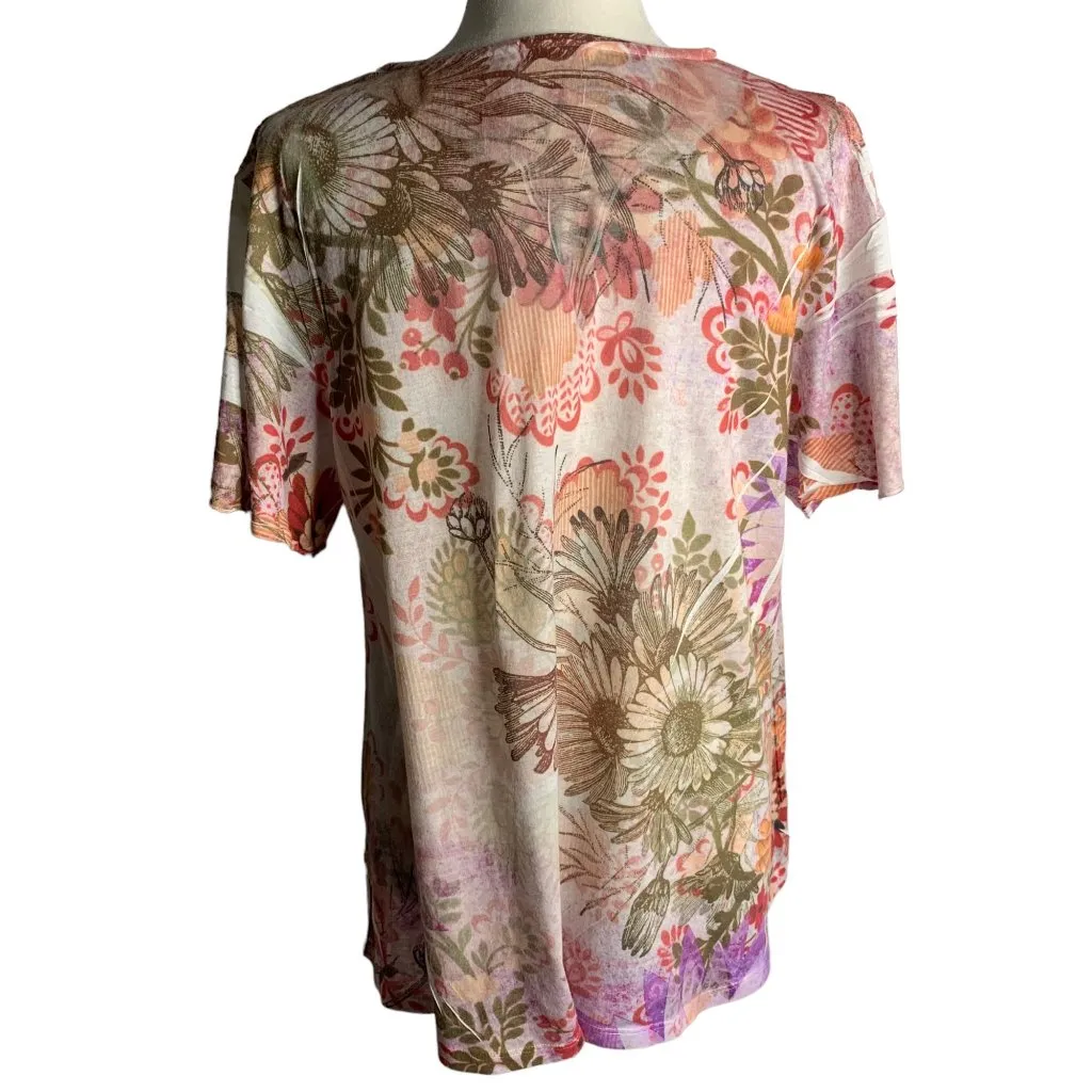 Floral Sublimation Swing Top L White V Neck Flutter Sleeves All Over Print Size L - Image 3