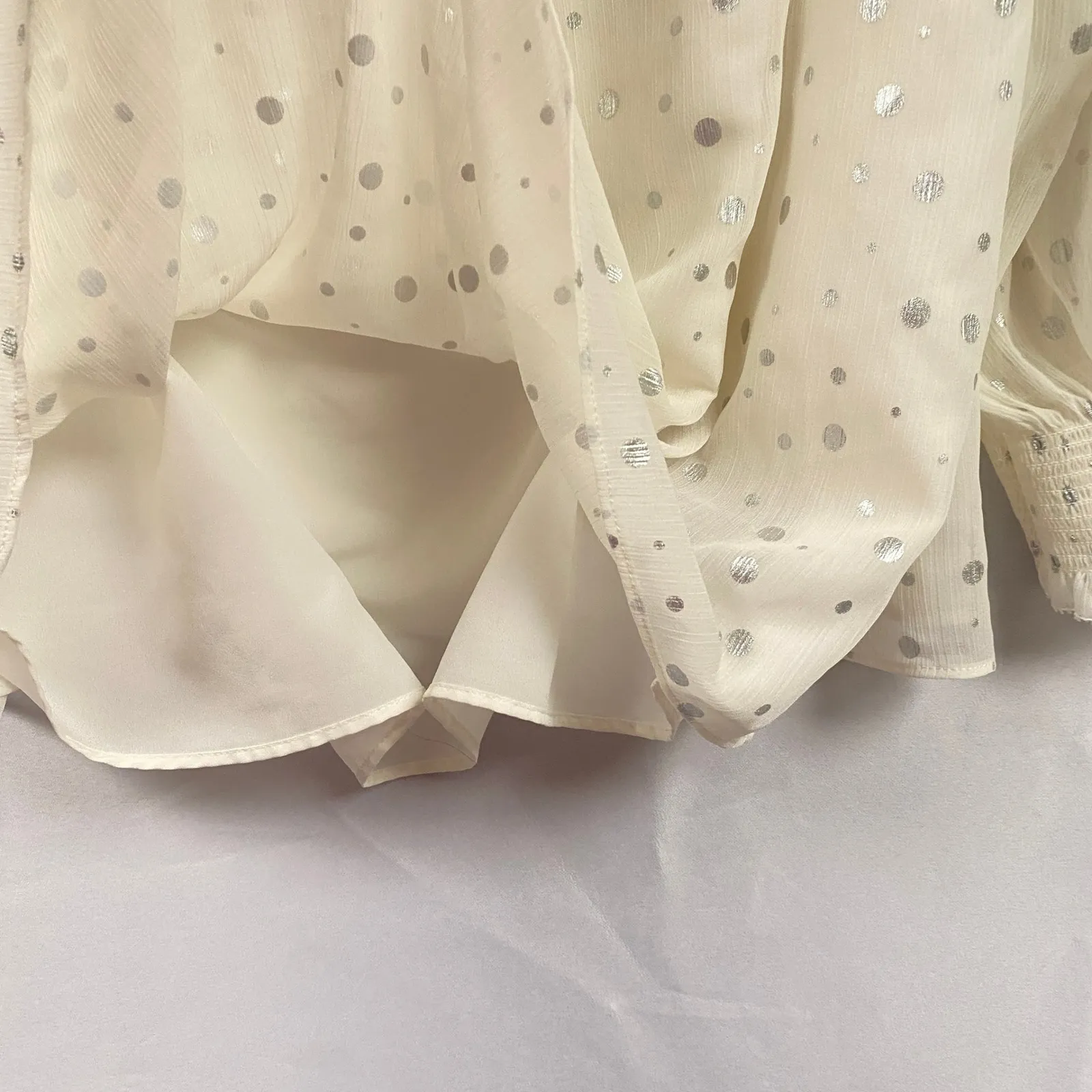 Talbots Plus Cream Silver Polka Dot Ruffle Neck Blouse Top Shirt 2X Office Work - Image 8