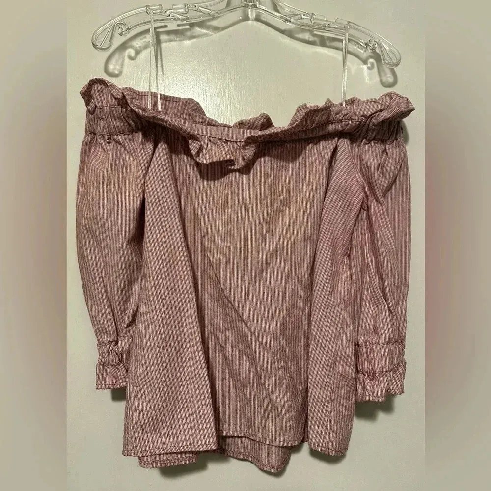 Ellison red stripe off the shoulder blouse - Image 6