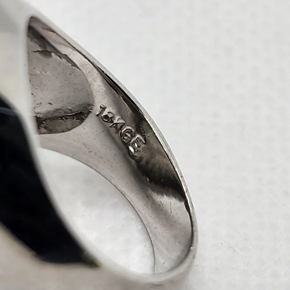 18K GE White Gold & Black Swirl Design Ring (4.75) Silver - Image 7