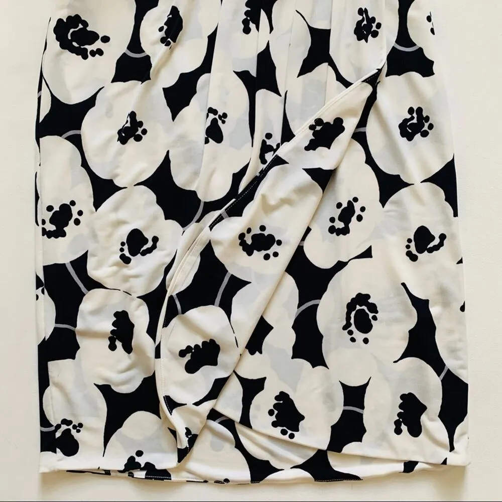 NY&Co Dress Off White Black Floral Cap Sleeves Faux Wrap Dress Size Small - Image 11