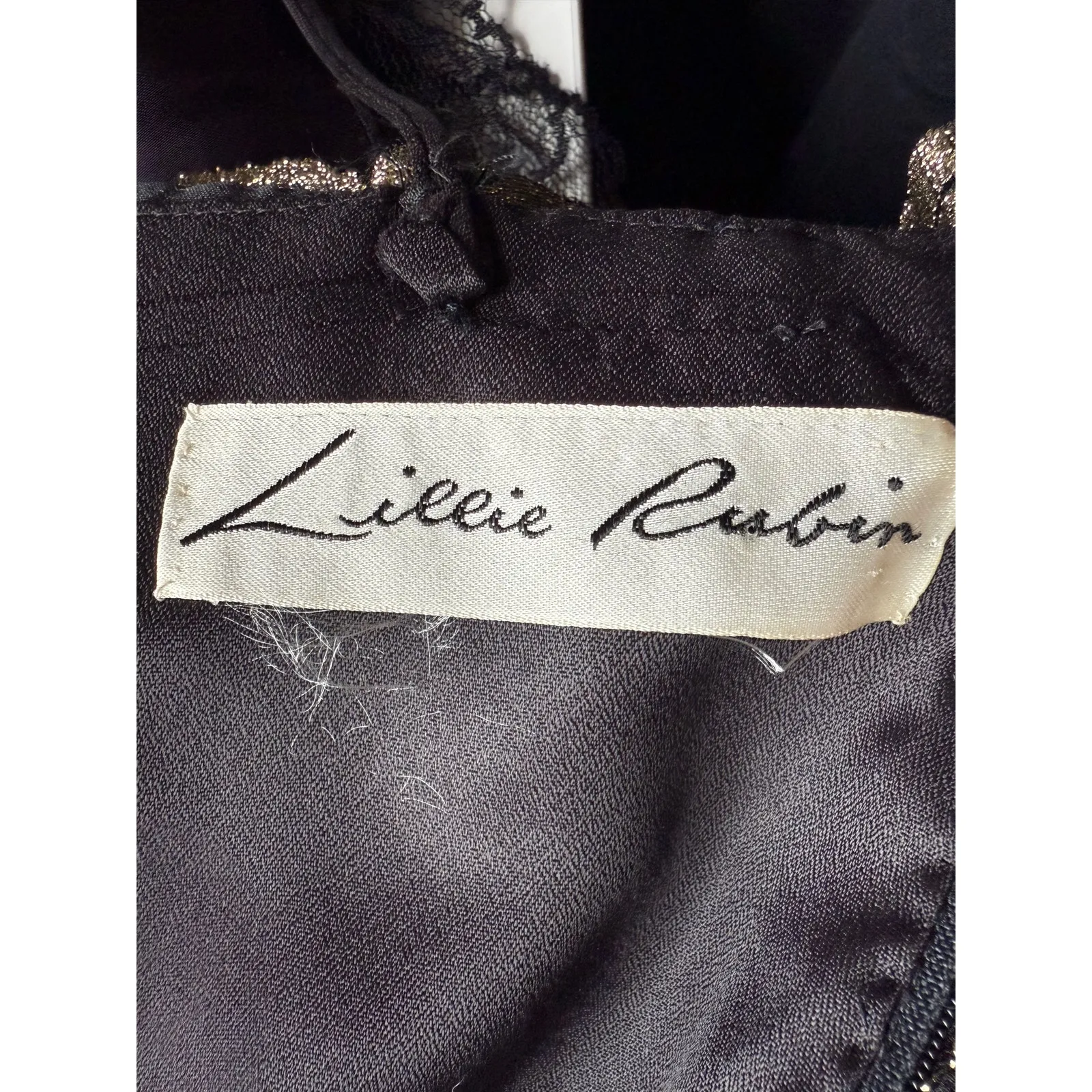 Vintage Lillie Rubin 70s Black & Gold Lace Party Dress Size X - Image 5