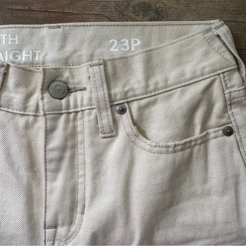 J.Crew Khaki Full Length Classic Straight Raw Hem Jeans Size 23 Petite - Image 5