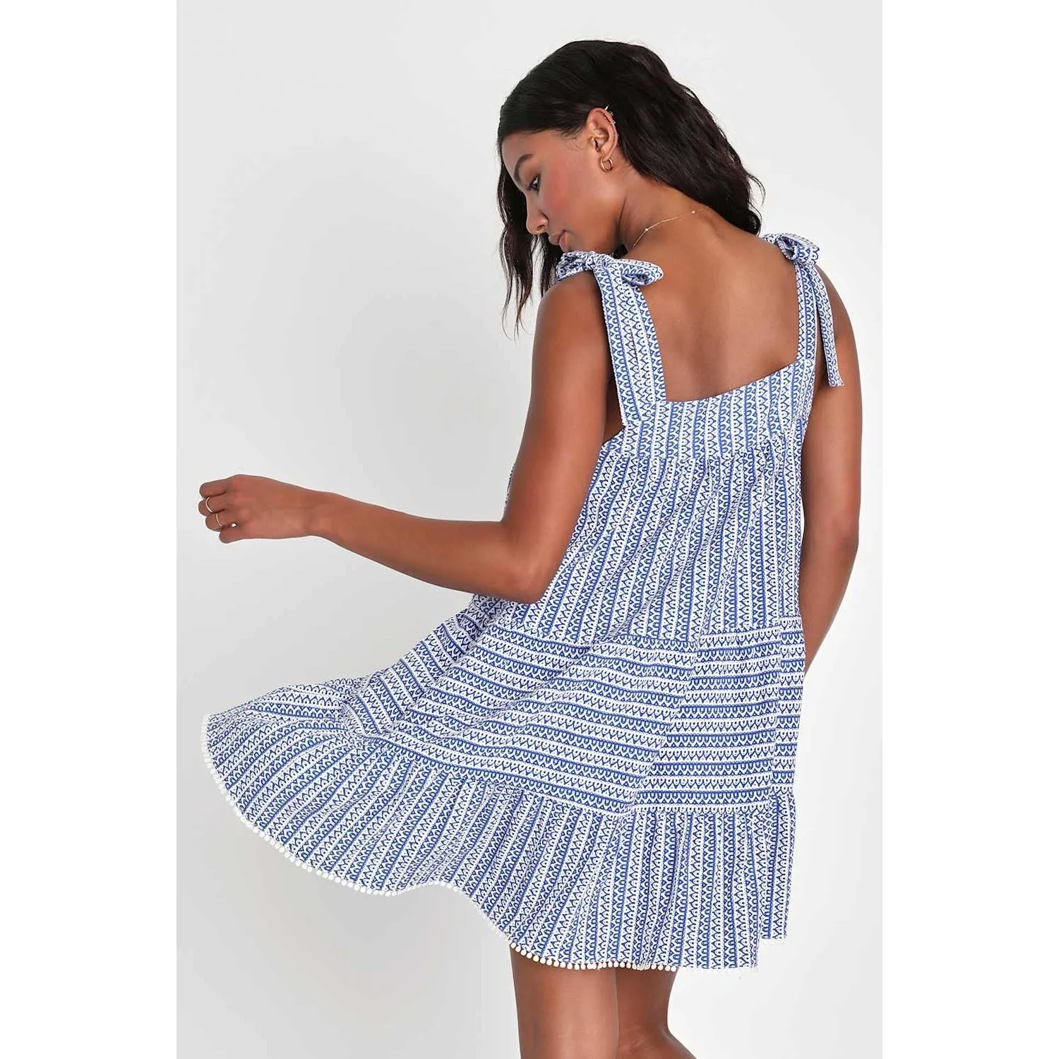 NWT Lulus Chic in Santorini Blue & White Tie-Strap Dress With Pockets Swing Sz S - Image 3