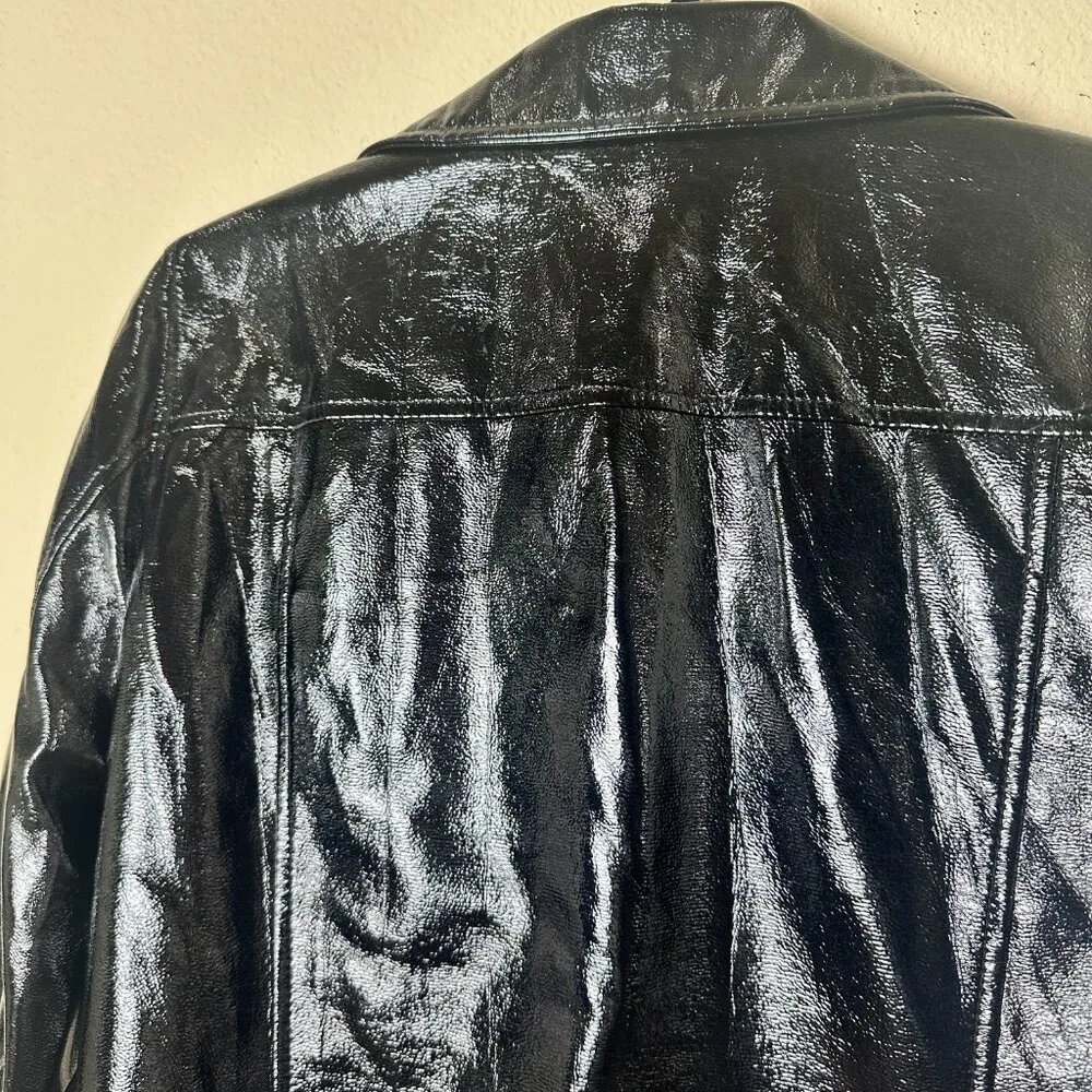 NOISY MAY Faux Patent Leather Moto Motorcycle Biker Bomber Jacket Size Small - Image 7