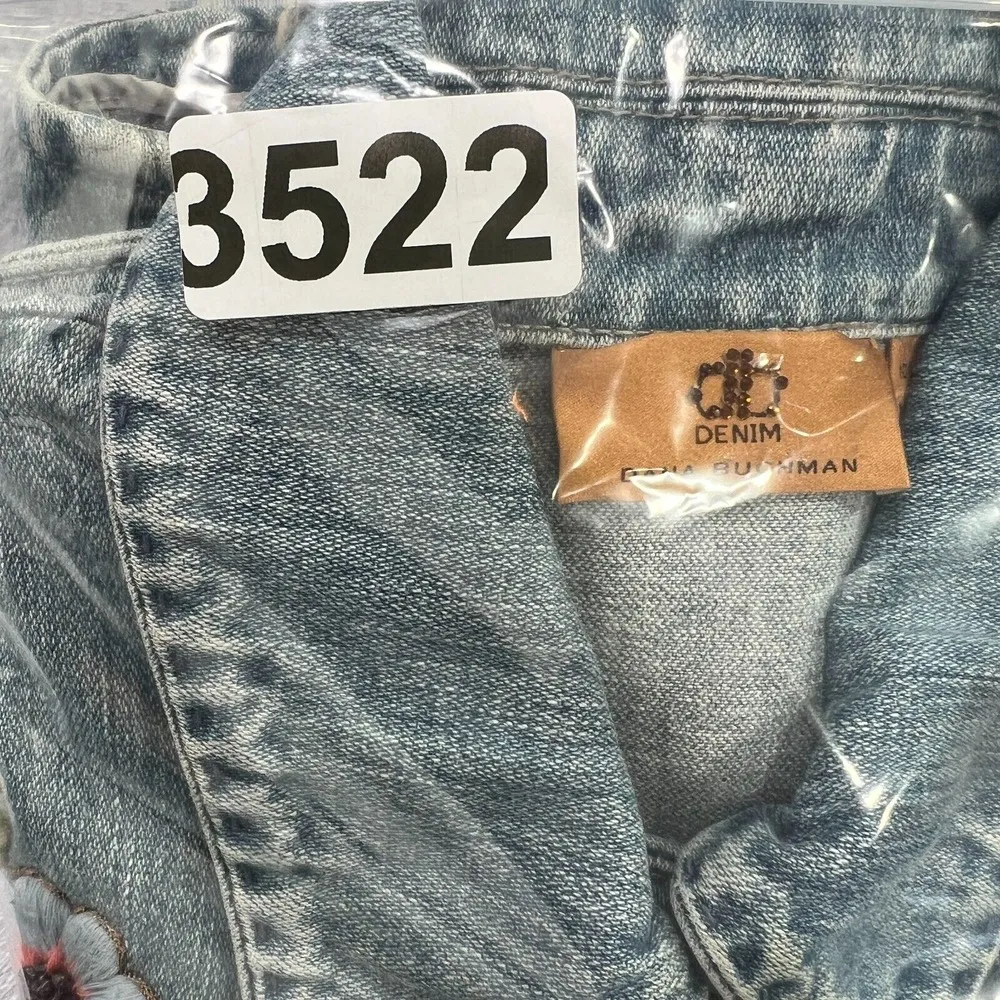 Dana Buchman Denim Jacket Floral Embroidered Small Light Wash Teal Snap Casual - Image 12