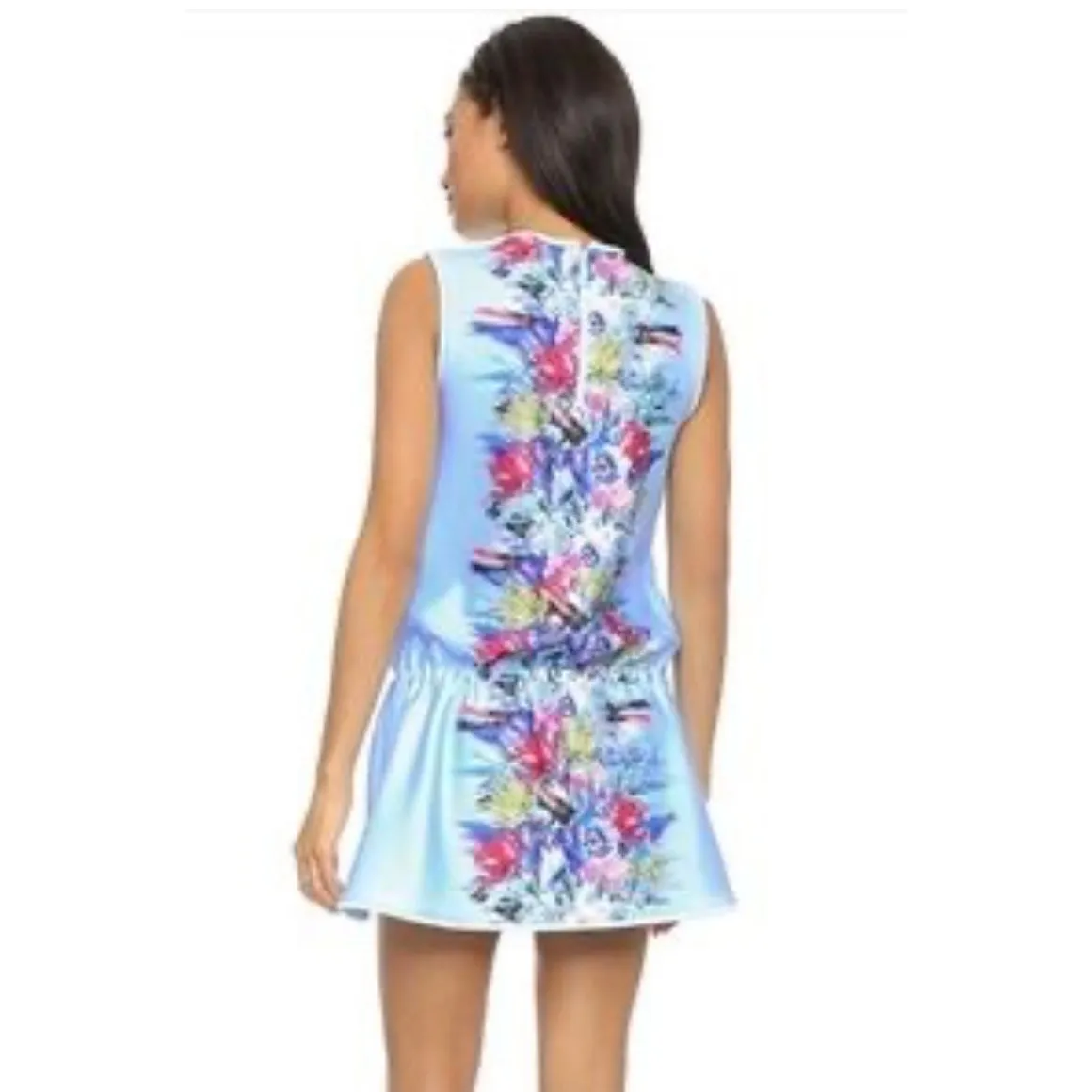 Cynthia Rowley Dress Medium Blue Floral Scuba Knit Dropped Waist Prom Fairycore - Image 3