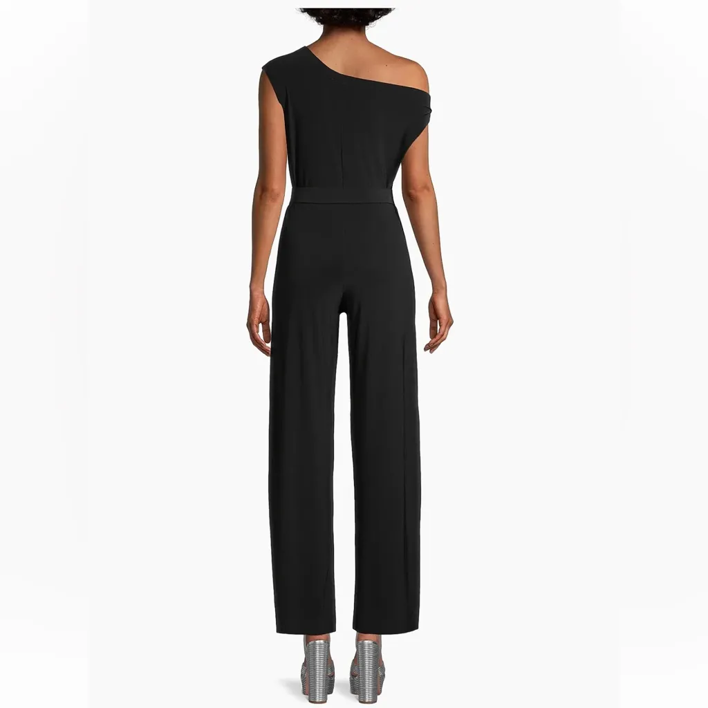 Norma Kamali Asymmetric Drop-Shoulder Wide-Leg Jumpsuit Black One Piece Size XS - Image 3