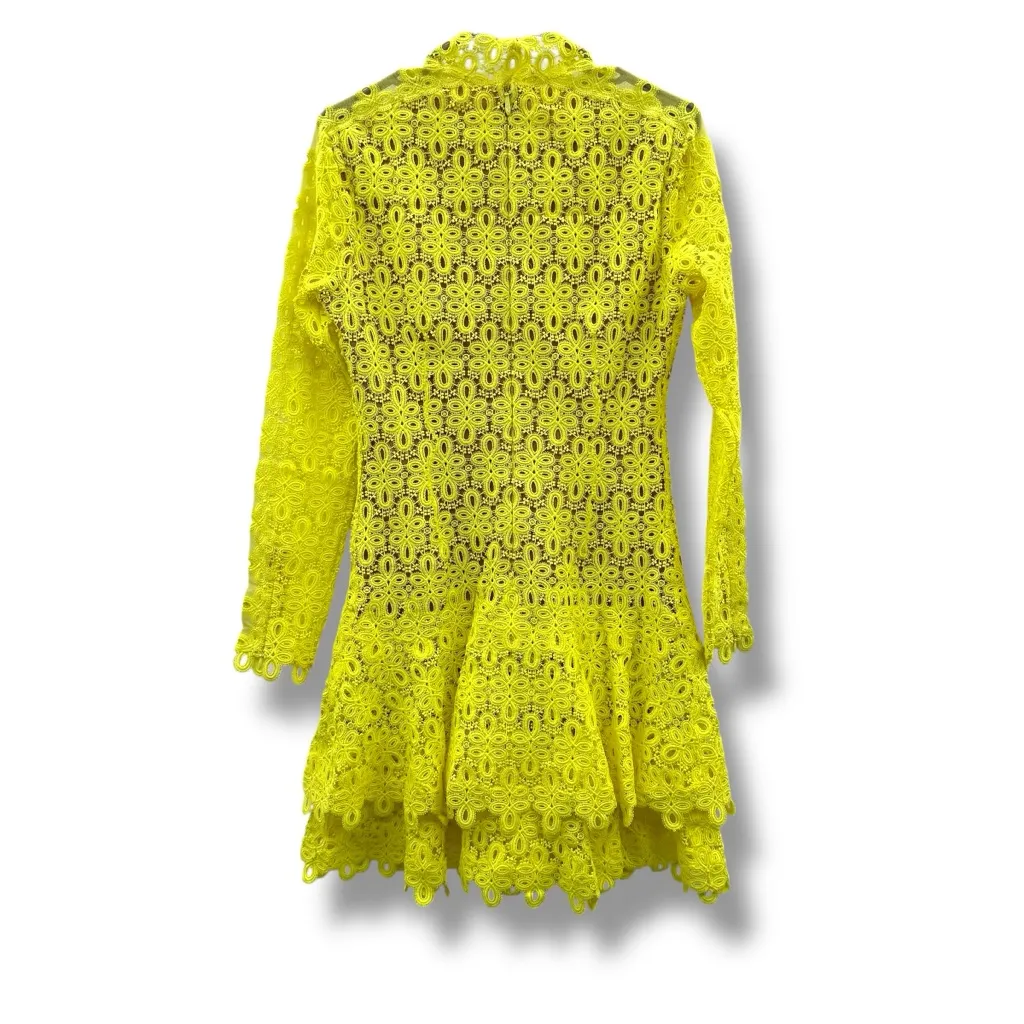 Jonathan Simkhai Lace Mini Dress Women’s Size 8 Yellow Guipure Long Sleeve - Image 7