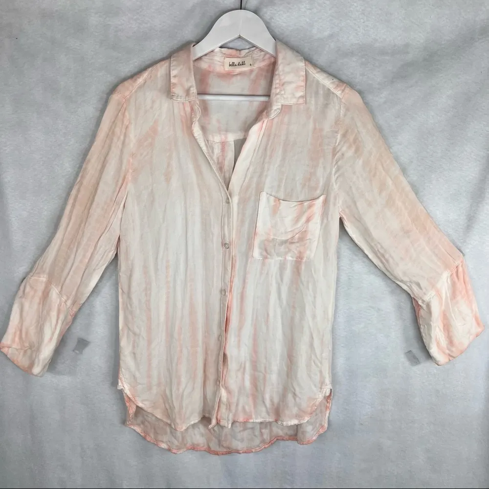 BELLA DAHL Womens Shirt Tail Button Down Coral Sunset Tye Dye Shirt Sz S Boho - Image 3