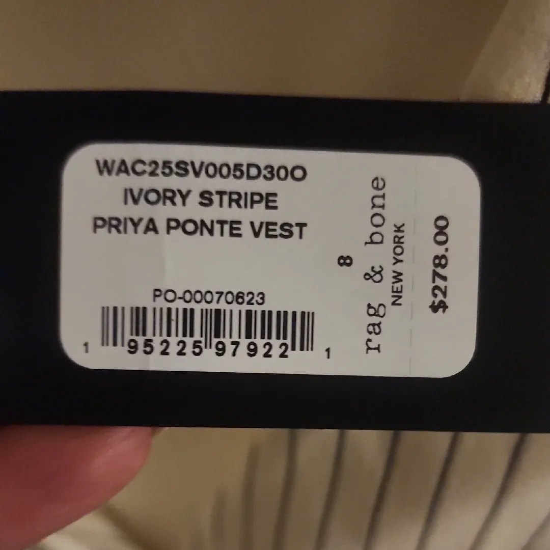 Rag & Bone White Pinstripe Priya Ponte Buttoned Vest Top Size 8 - Image 2