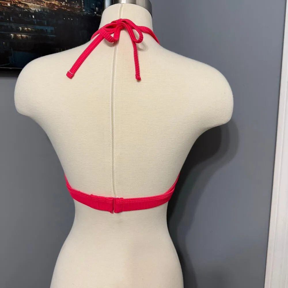 Rib-Knit Halter Bikini Swim Top, Pink, XS - Image 2