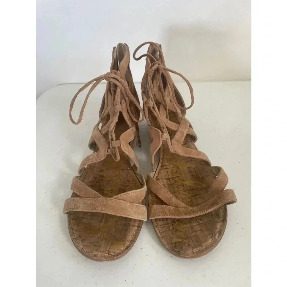 Women's Sam Edelman Brown Lace-Up Gladiator Cork Sandals Size 9M‎ EUC - Image 2