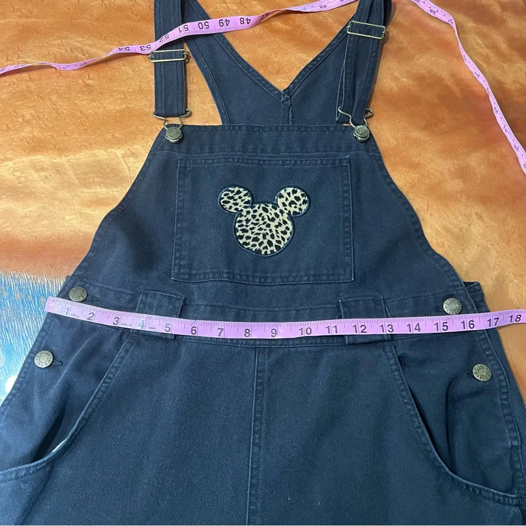 Vintage Disney Catalog Black Denim Overalls Mickey animal print size medium - Image 13