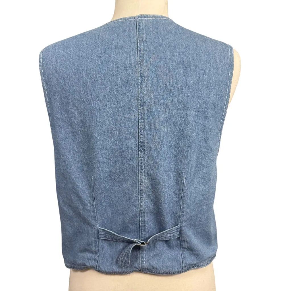 Vintage STONEBROOK Blue White Embroidered Denim Vest M Size M - Image 5