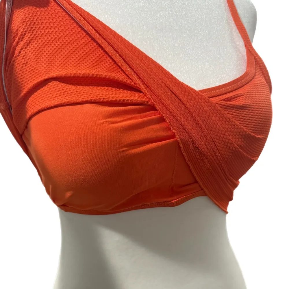 New Aerie Women’s Swimsuit Top Ribbed Lettuce Hem Size M Longline Bikini Orange - Image 7