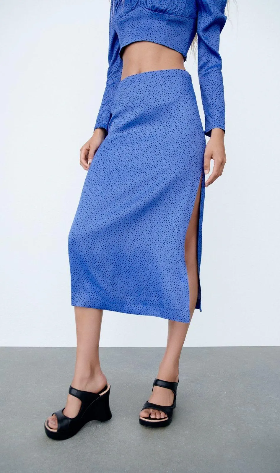Zara Satin Side Slit Spotted Midi Skirt - Image 6