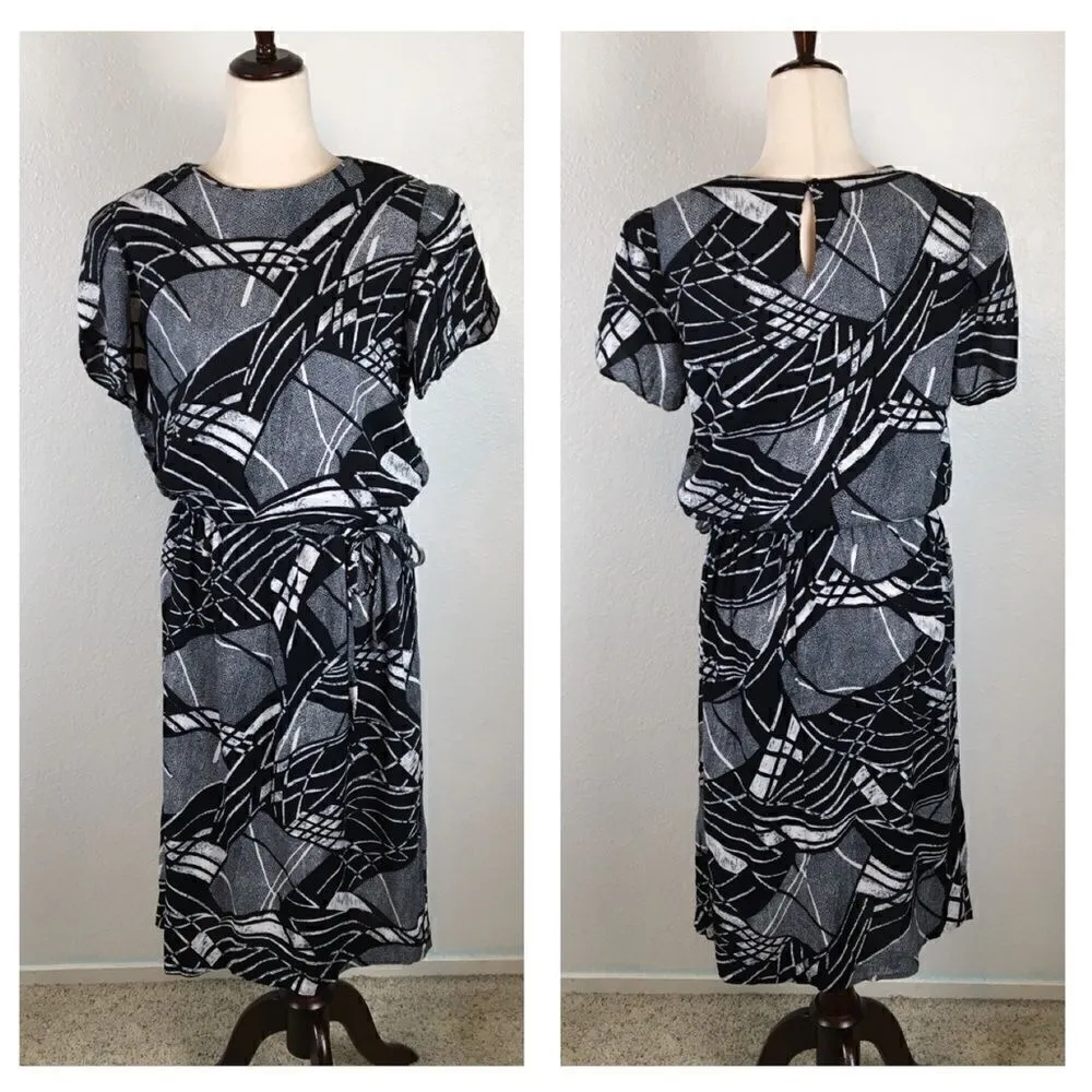 Vintage 80’s Lady Carol geometric print dress 8* Black - Image 2