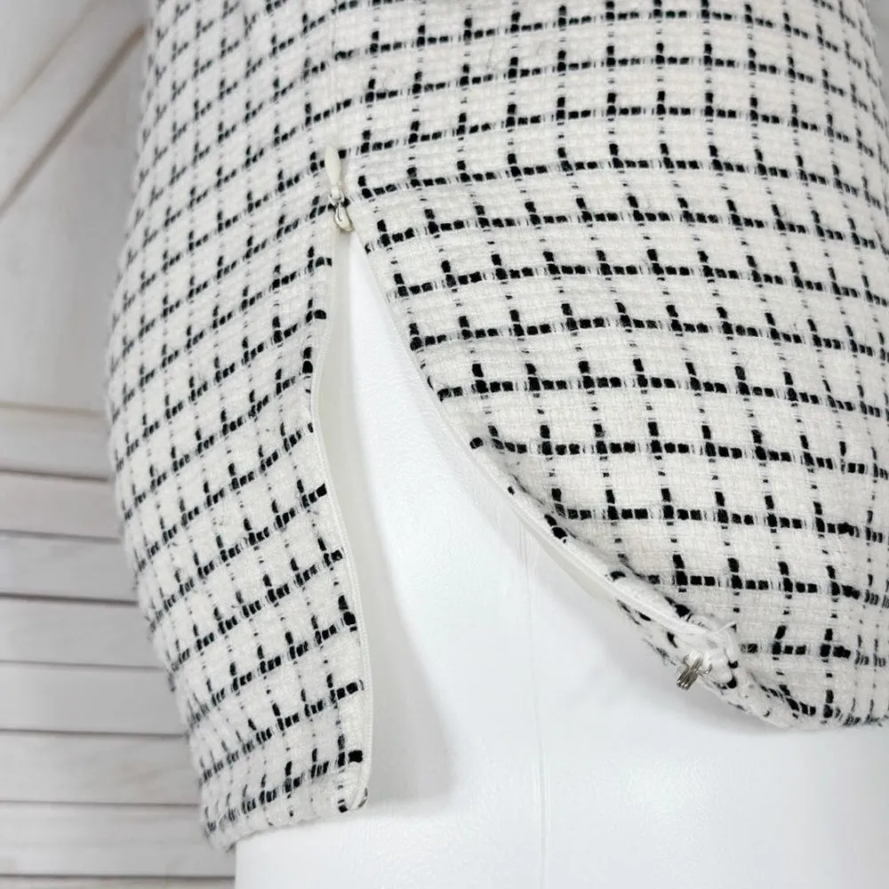 New York & Company Check Fringe Hem Tweed Pencil Skirt White Black‎ 12 - Image 7