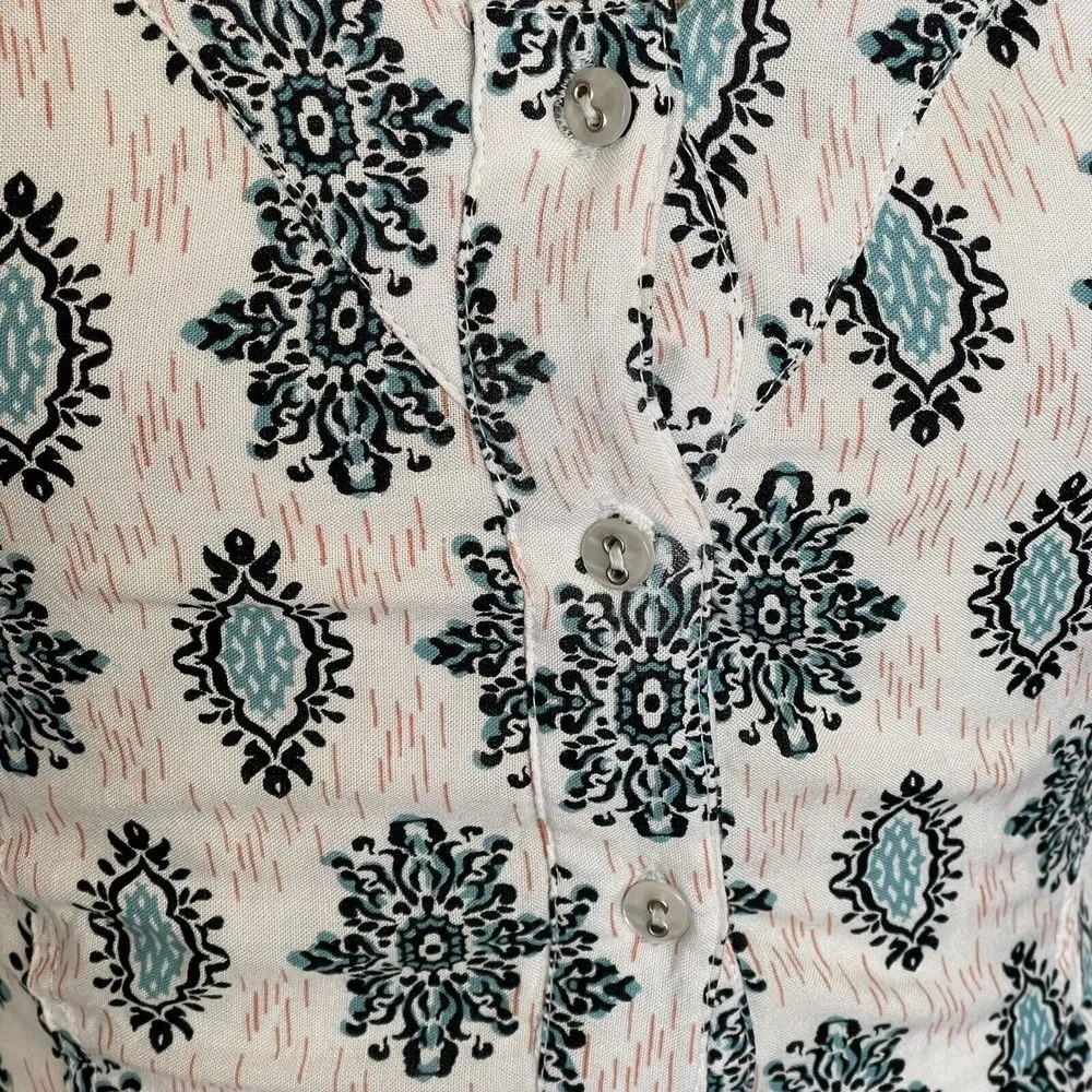 Womens Dress Size XS Geometric Print Sleeveless Bow Mini Button - Image 9