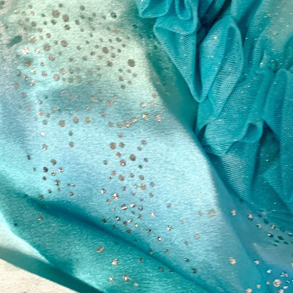 Jump Apparel Strapless Ball Gown Sparkly Prom Dress 3/4 Tulle Turquoise Blue Ruf Size undefined - Image 5