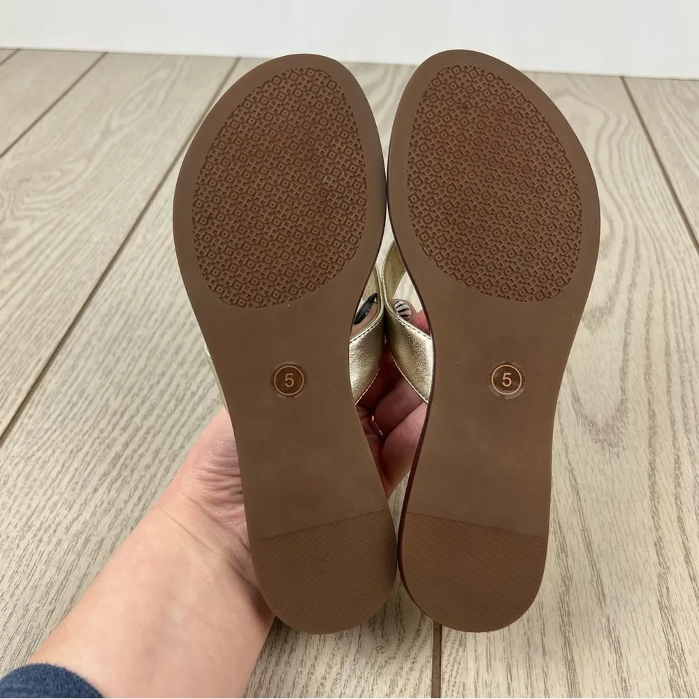Tory Burch Benton Metallic Leather Thong Flip Flop Sandals 5M Spark Gold $249 - Image 9