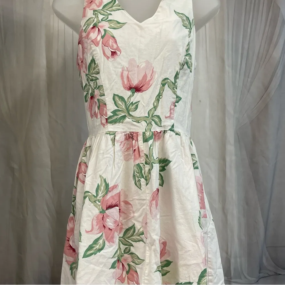 Vtg Y2K Joni Blair white floral dress pink accents aop pockets size 7 wedding - Image 2