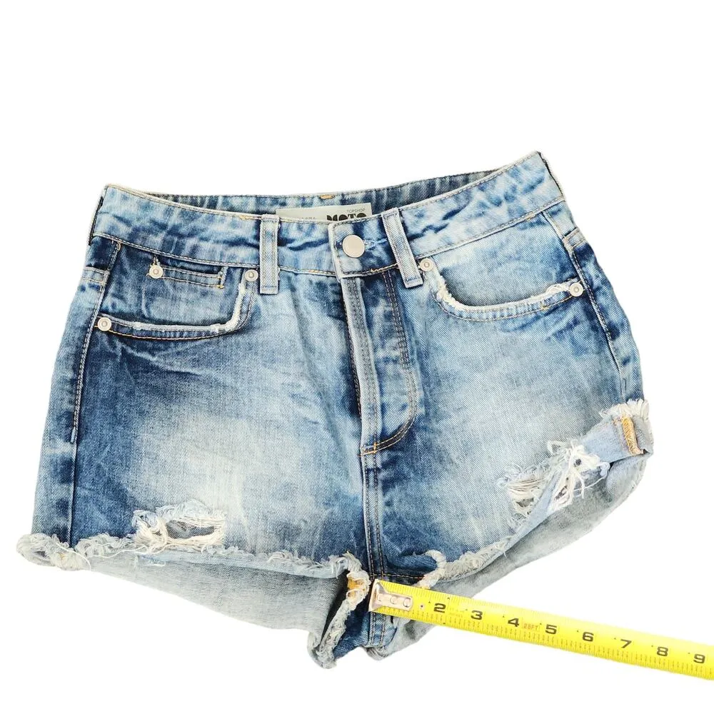 TOPSHOP MOTO High Waist Button Fly Cutoff Jeans Shorts. Size 25 - Image 7