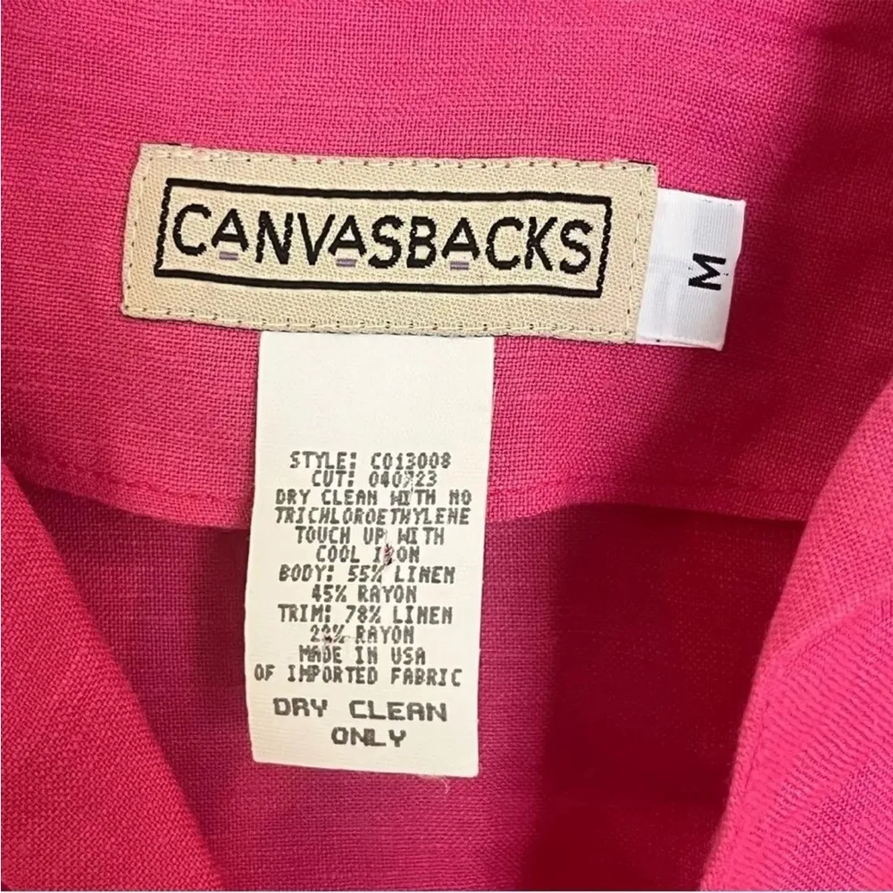 Canvasbacks Vintage Linen Blend Abstract 80s Cropped Blazer Barbie Pink M Size M - Image 5