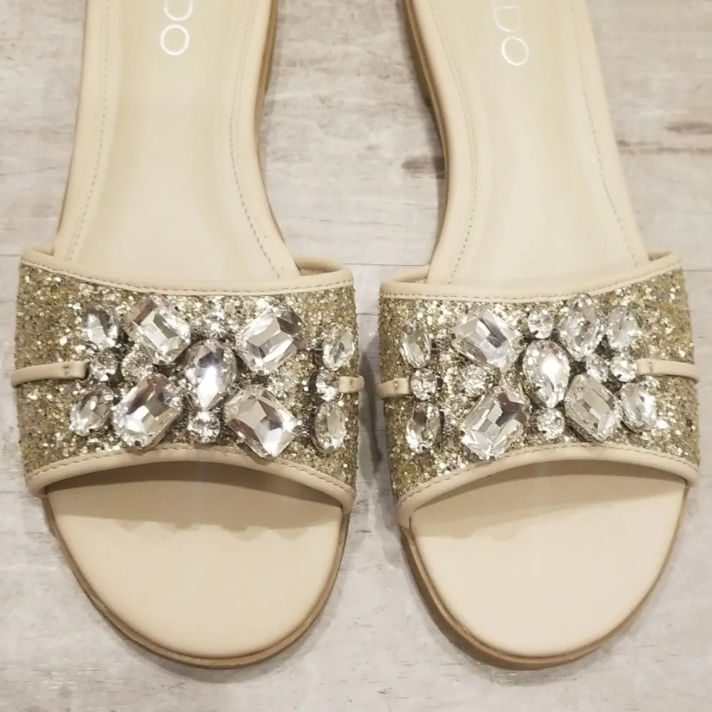 💕ALDO💕 Brodkin Jewel Slide Slipper Sandal Flats Silver 8 NEW IN BOX - Image 5