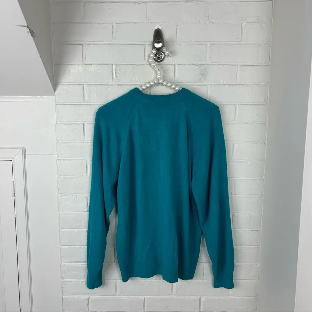 Vintage Designers Originals Teal Knit Faux Pearl Button Cardigan Sweater Size M Blue Size M - Image 9