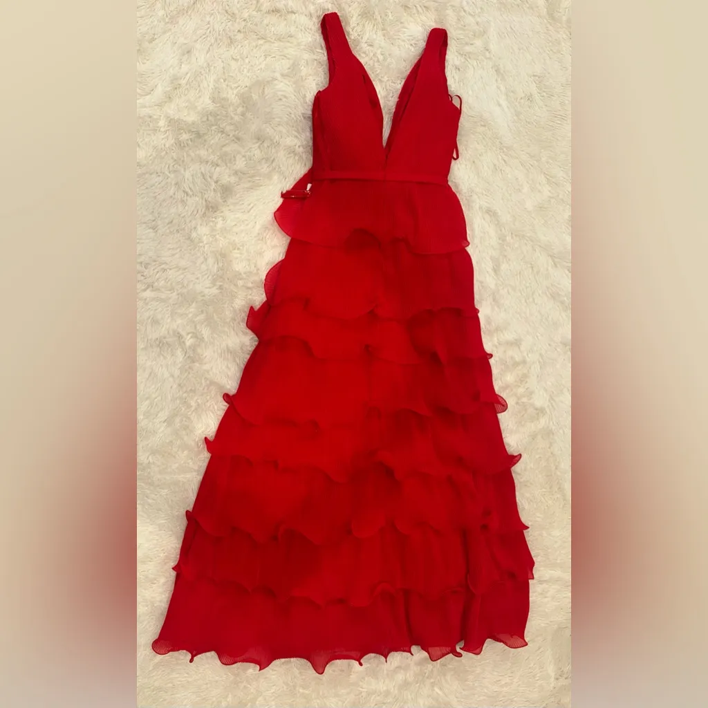 NWOT Ieena for Mac Duggal Tiered Ruffle A-Line Red Gown sz 6 - Image 8