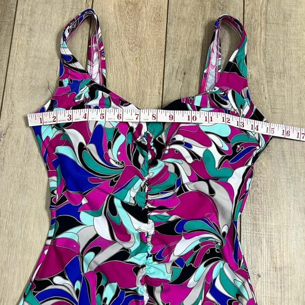 Maxine of Hollywood Shirred Front Girl Leg One Piece Swimsuit Size 10 - Image 6