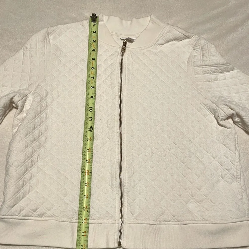 Charter Club- Quilted and Ribbed Full Zip-Up Jacket in White/Cream- Size LP - Image 3
