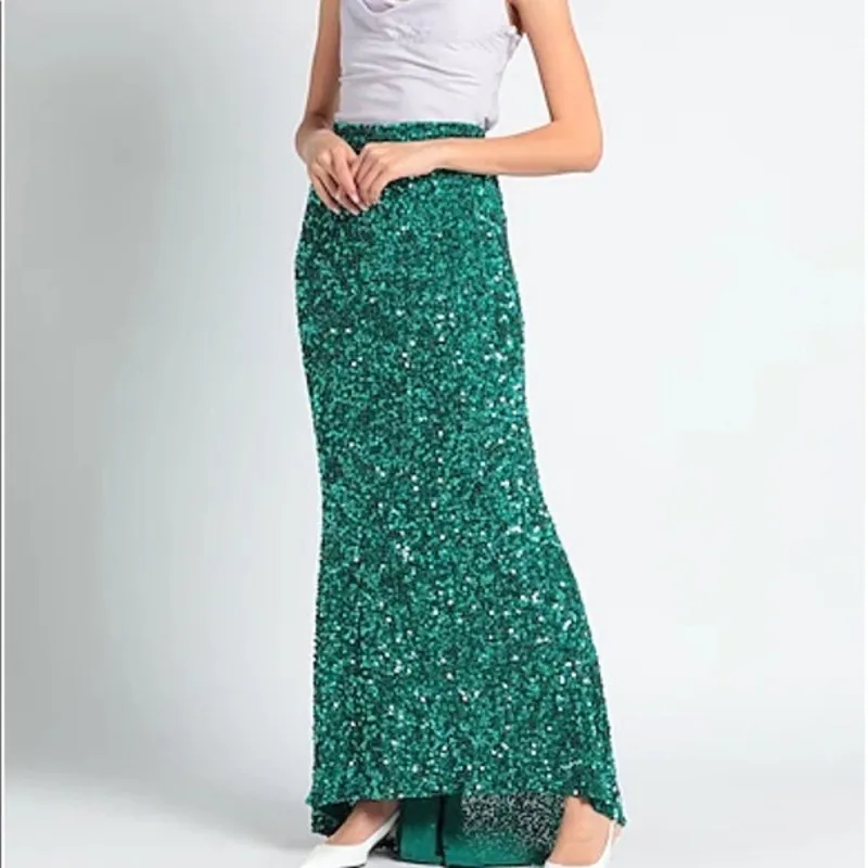 Alice + Olivia Charity Sequin Gown Skirt long maxi emerald green Size 6 - Image 5