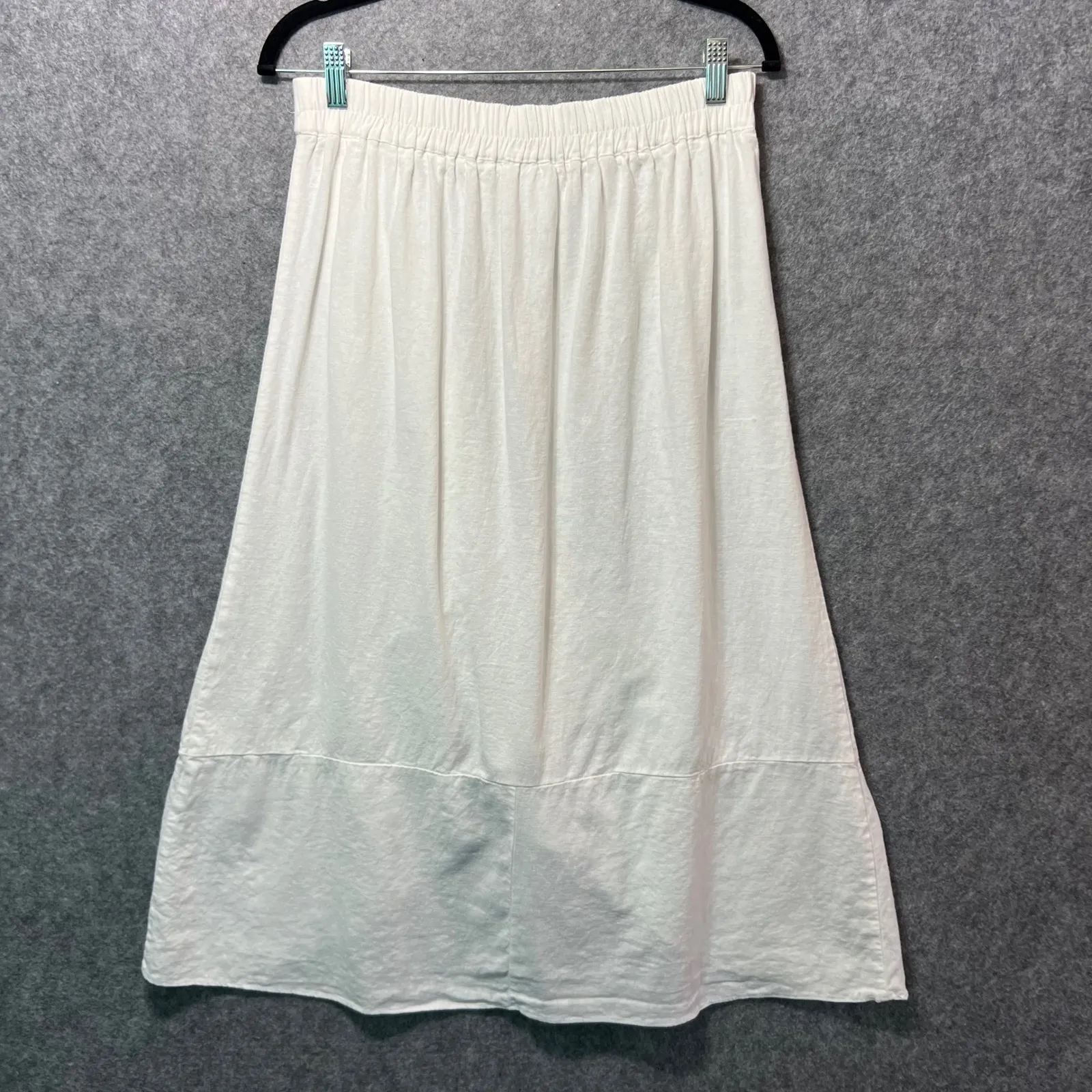 Westport‎ Linen Blend Midi Ruffle Skirt White Elastic Waist Size M Hi Low - Image 5