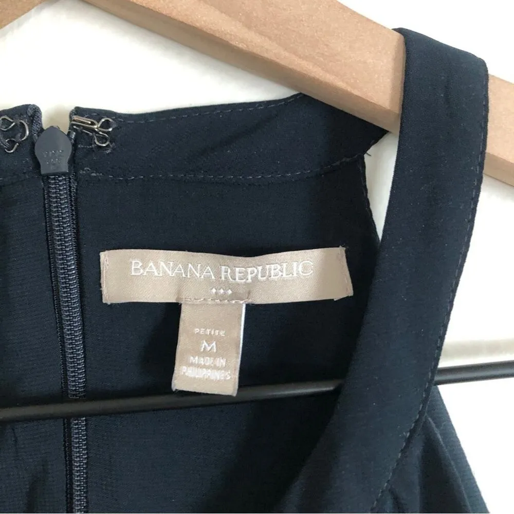 Banana Republic Petite Navy Blue High Neck Keyhole Flowy Tent Tank Blouse Top - Image 4