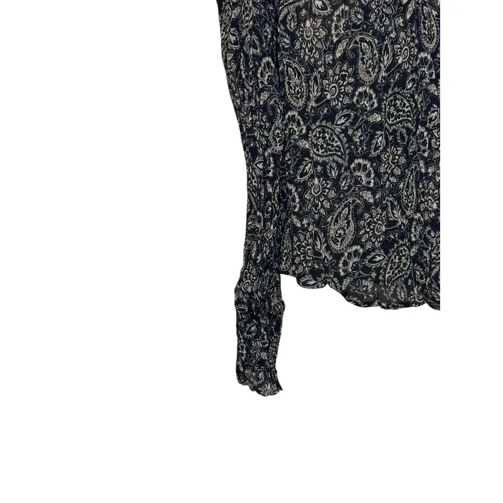 Boden Women's Top Ruffle‎ Georgette Round Neck Swing Paisley Blouse Black Sz. 10 - Image 3