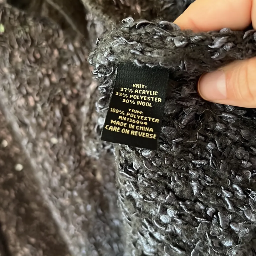 Y2K Milano Duster Wool Blend Lace Ruffle Cowl Neck Chic Knit Sweater Gray Size M - Image 6