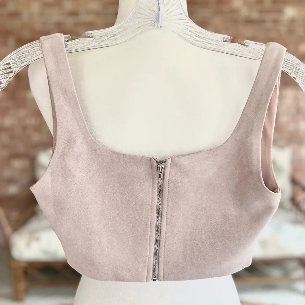 Salty Cropped Top Faux Suede Blush Pink Zipper Back S Sleeveless Square Neck S - Image 8