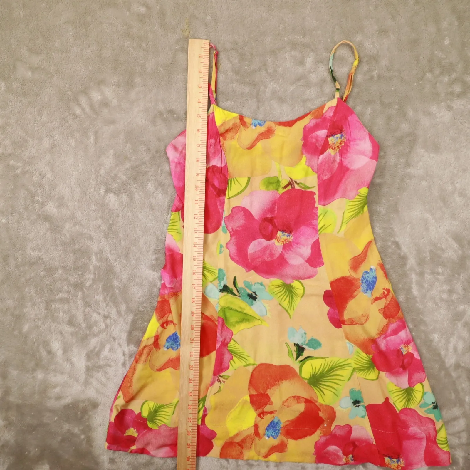 Farm Rio Pink Yellow Floral Print Spaghettis Strap Mini Dress size Small - Image 7