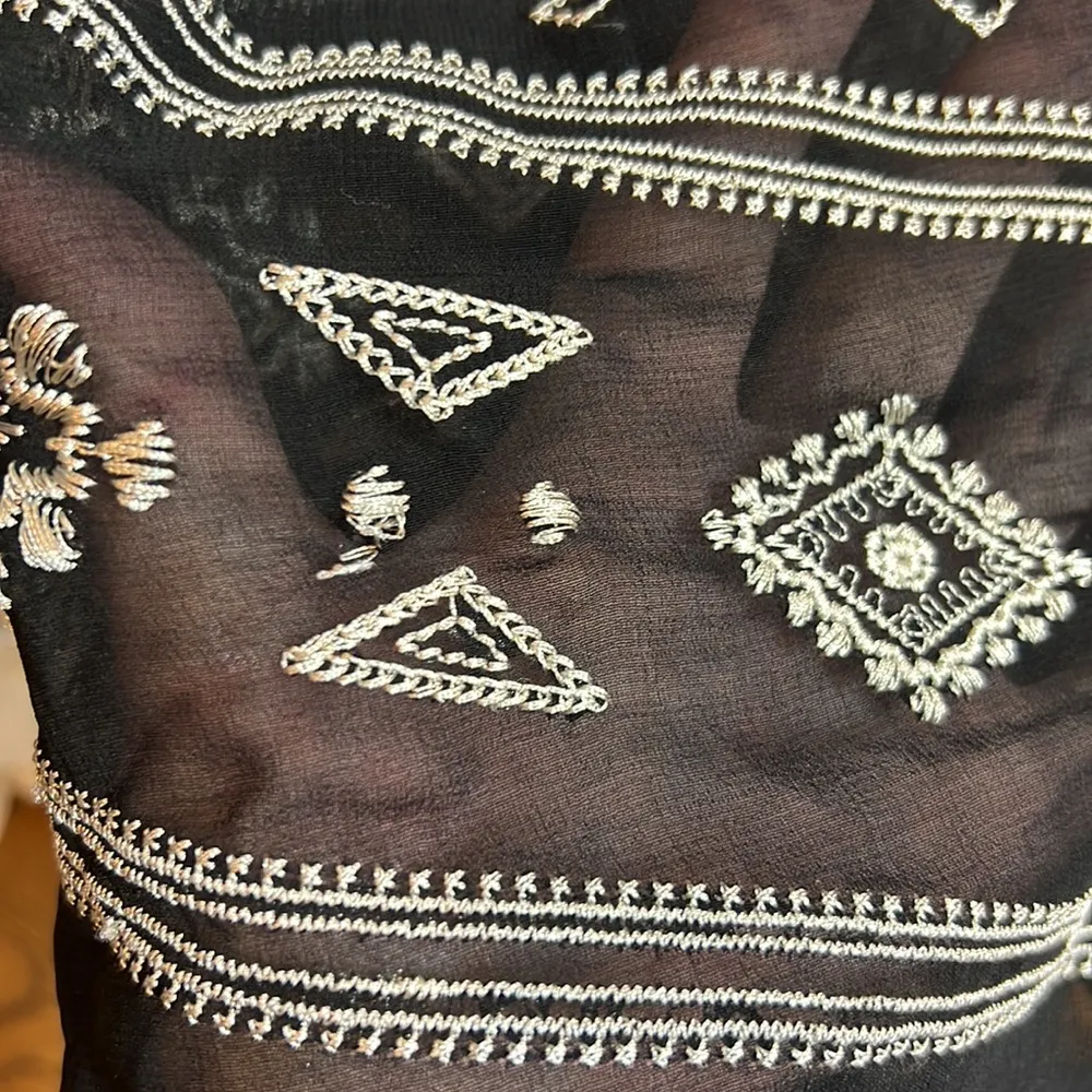 Cecico Sheer Tank Blouse w/Embroidery and a keyhole front tie Black - Image 13