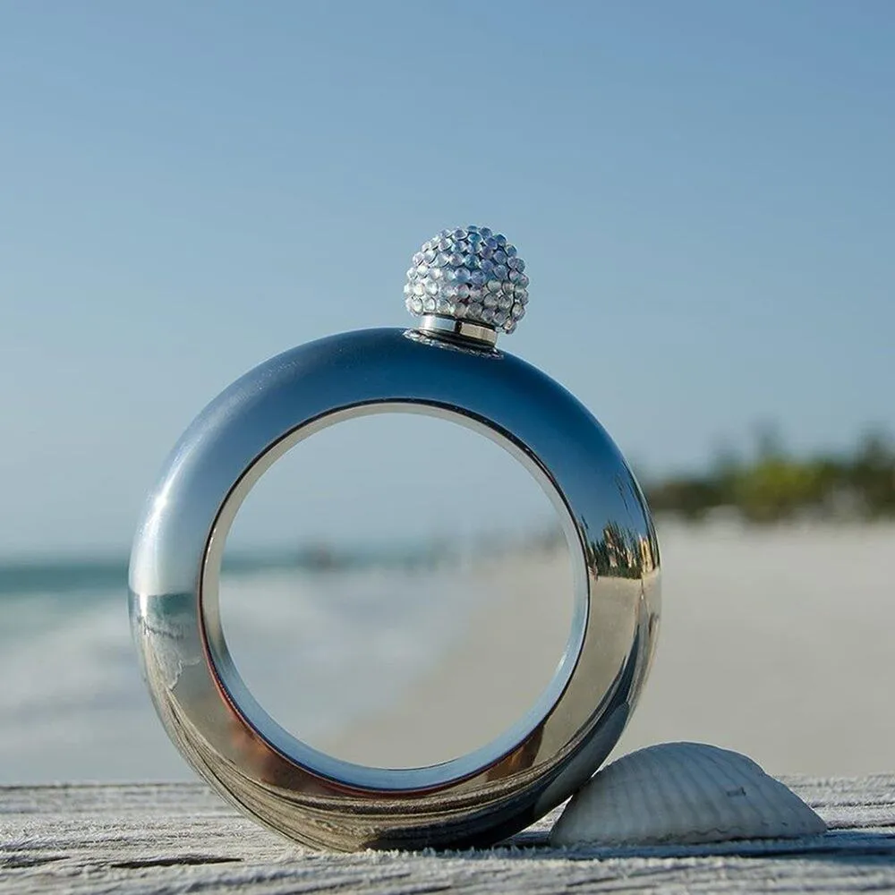 Bangle Flask W/ Custom Rhinestone 3.5 oz Silver New in Box NWT - Image 4