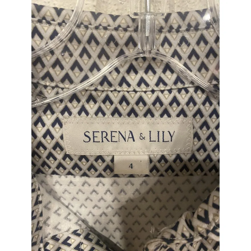 Serena & Lily Dress Womens 4 Blue White Geometric Shirt Button Front Dress - Image 3