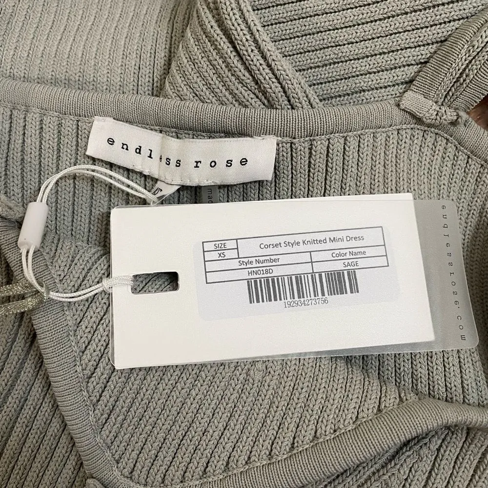 NWT Endless Rose Corset Style Ribbed Knit  Mini Dress Sage Size XS - Image 9