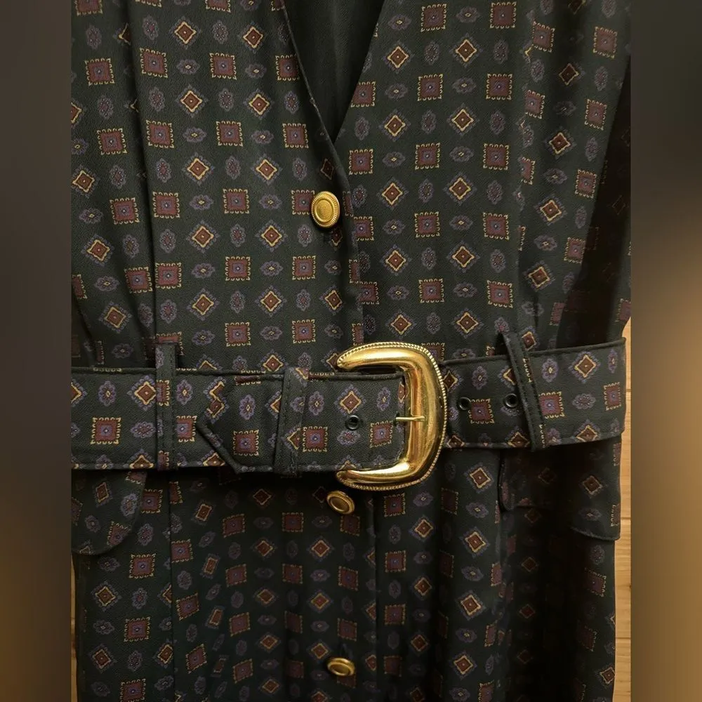 Vintage RJ Steven’s Sz Medium Button Front Belted Secretary School Teacher Dress Green - Image 4