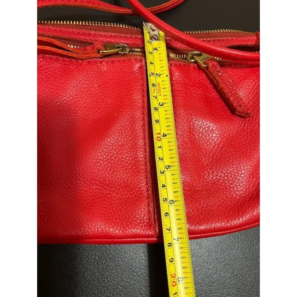 Fossil Erin Fuchisa Red Pebbled Leather Crossbody Purse Bag Double Pocket Front - Image 13